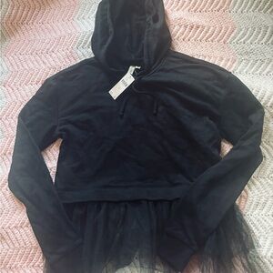 Anthropologie Black Hoodie with Tulle Hem